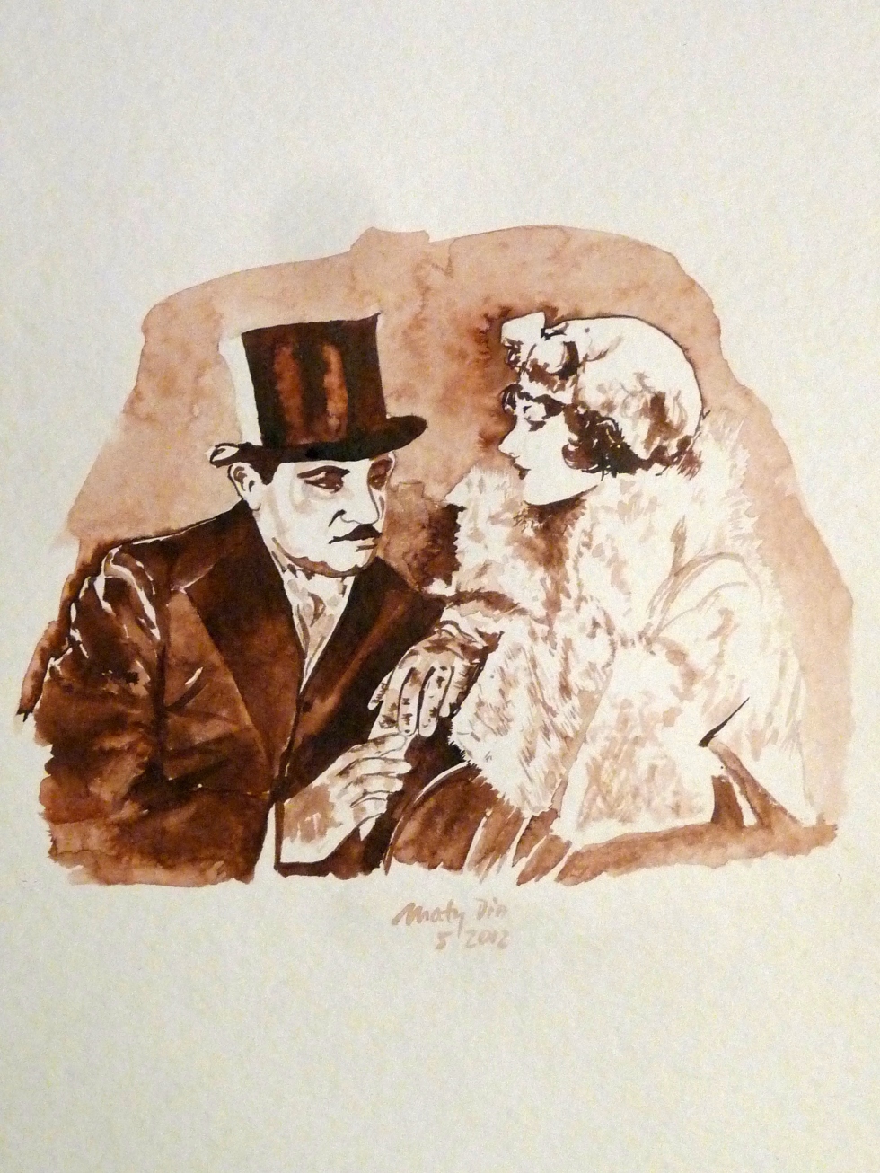 Vintage Couple, Ink on Paper by Maty Dio
