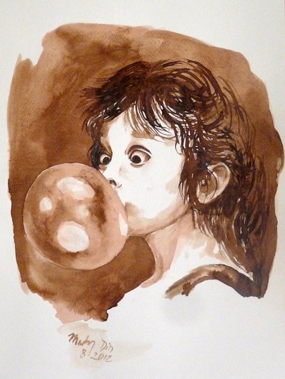 Blowing Hard, Homemade Walnut Shell Ink on Paper by Maty Dio
